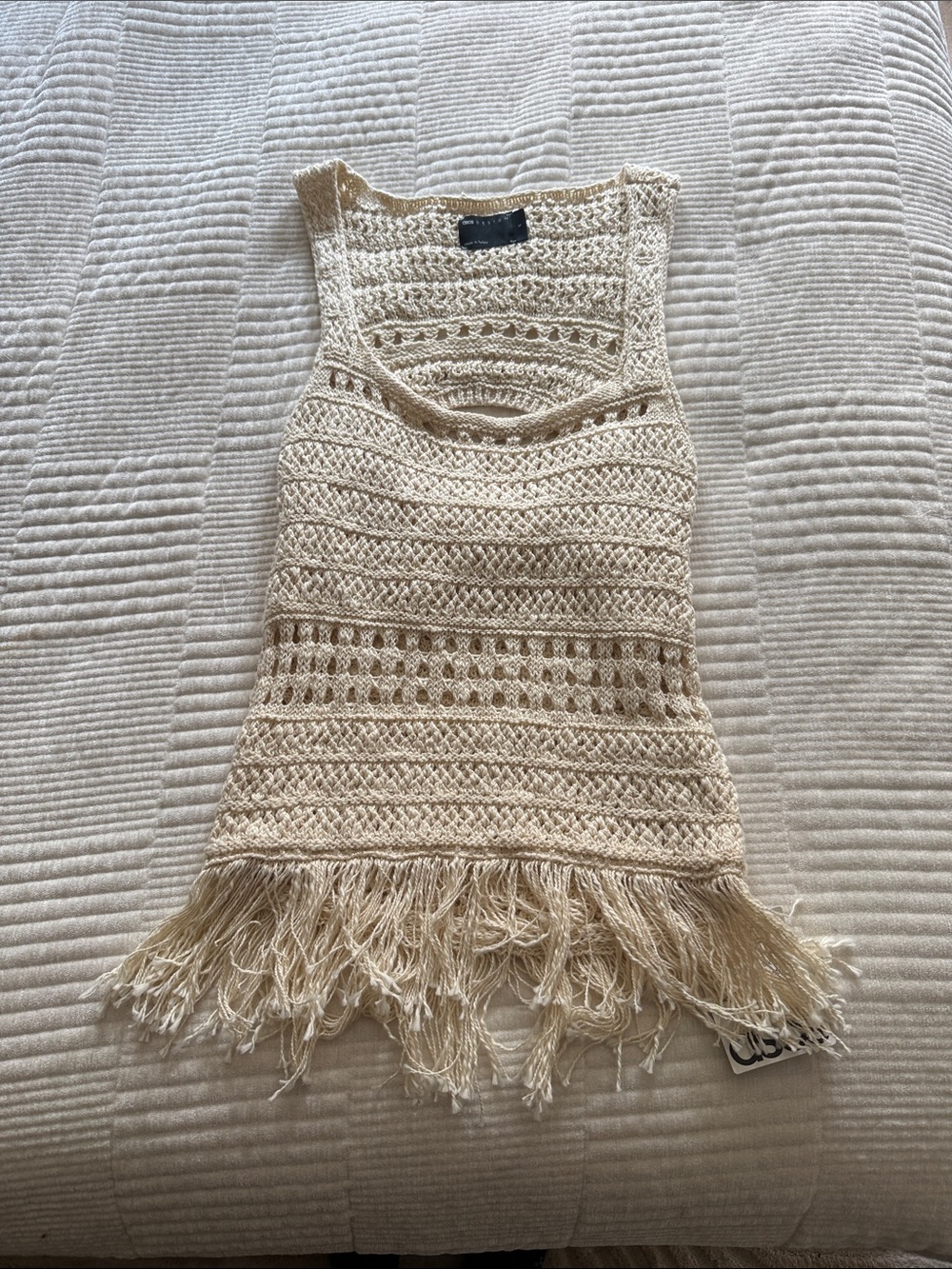 ASOS Cream Crochet Fringe Tank Top